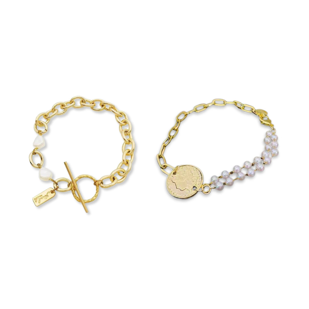 Pulseira Dupla Retro com Pérolas