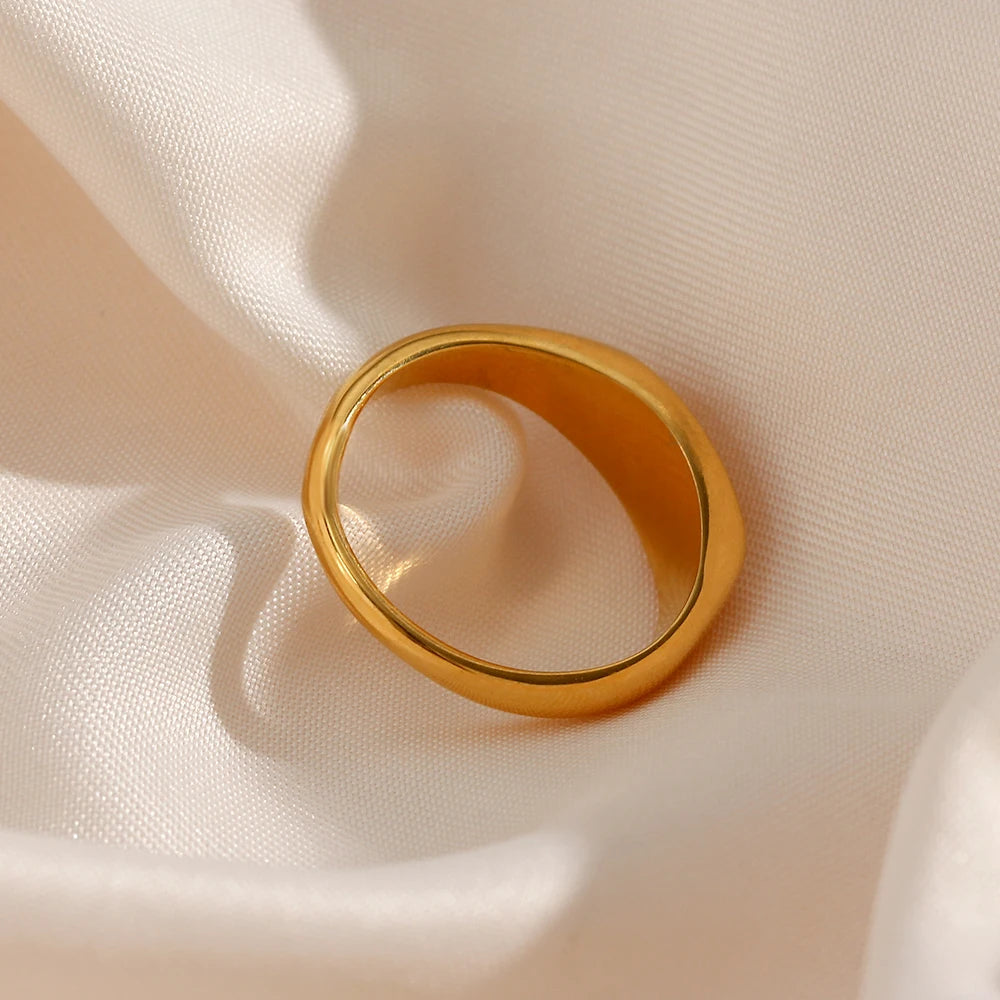 E.B. Belle-impermeável em aço inoxidável Oval Face Ring para senhora, zircão pavimentado Star Ring, resistente à água, anéis banhados a ouro 18k, 3A, novo