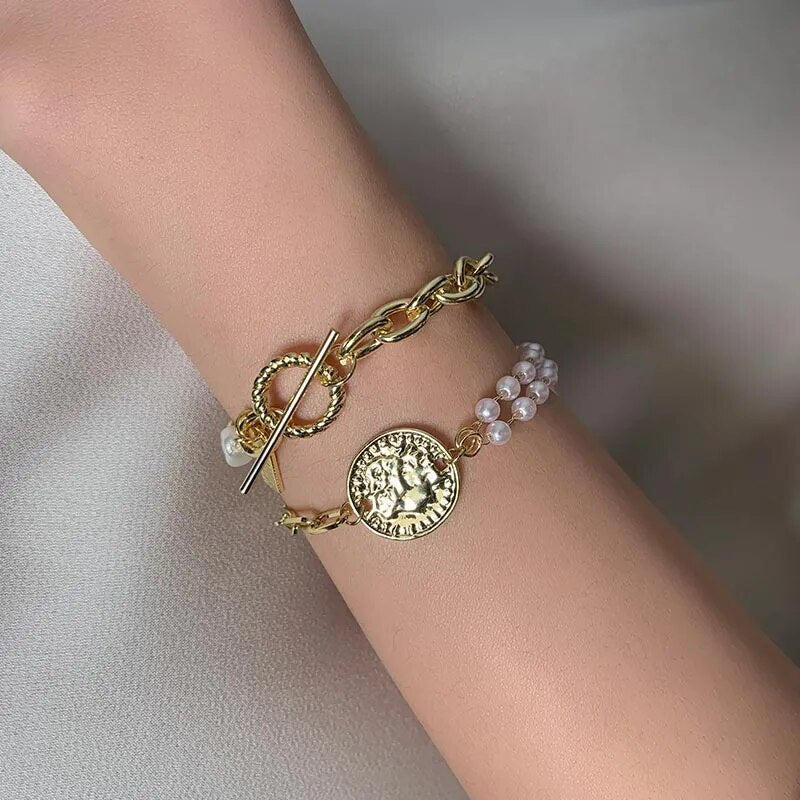 Pulseira Dupla Retro com Pérolas