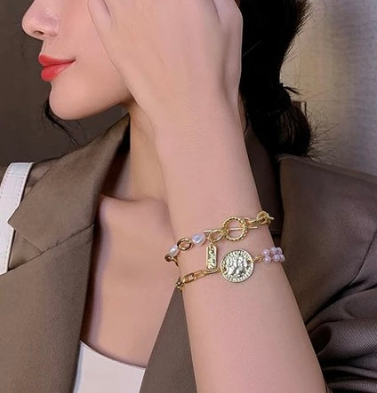 Pulseira Dupla Retro com Pérolas