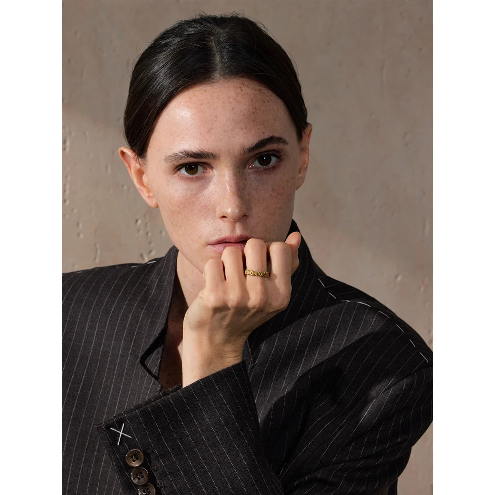 Anel Flor de Ouro 18k PVD para Mulheres Elegantes