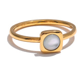Yhpup-Shell Natural Quadrado Anel Fino, Aço Inoxidável 316L, Cor do Ouro Charme, Jóias Chic, 18K PVD banhado, à prova d'água