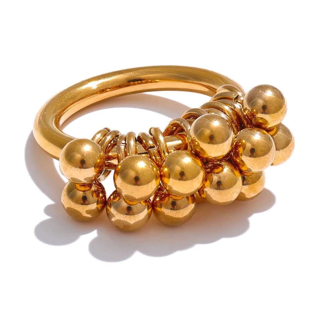 Yhpup-Aço Inoxidável Metal Em Camadas Rodada Beads Anel, 18K PVD Gold Plated Textura, Acessórios de Jóias Personalizados, Alta Qualidade