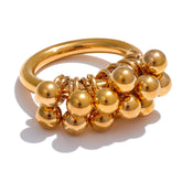 Yhpup-Aço Inoxidável Metal Em Camadas Rodada Beads Anel, 18K PVD Gold Plated Textura, Acessórios de Jóias Personalizados, Alta Qualidade