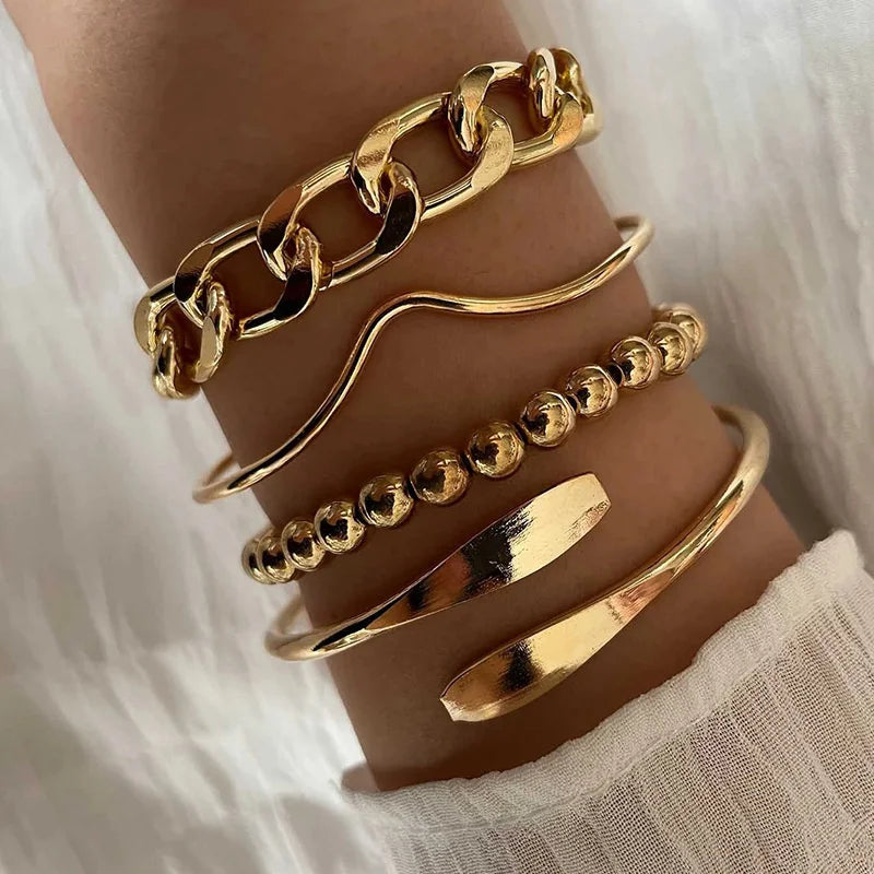 Conjunto de Pulseiras Fluxo Dourado