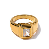 Yhpup branco verde zircônia cúbica quadrado de aço inoxidável à prova dwaterproof água anel charme textura elegante jóias de ouro