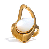 Yhpup-Shell Natural Geométrica Anel Aberto, 18K PVD Plated, Aço Inoxidável, Dedo Ajustável Acessórios de Jóias, Moda Popular