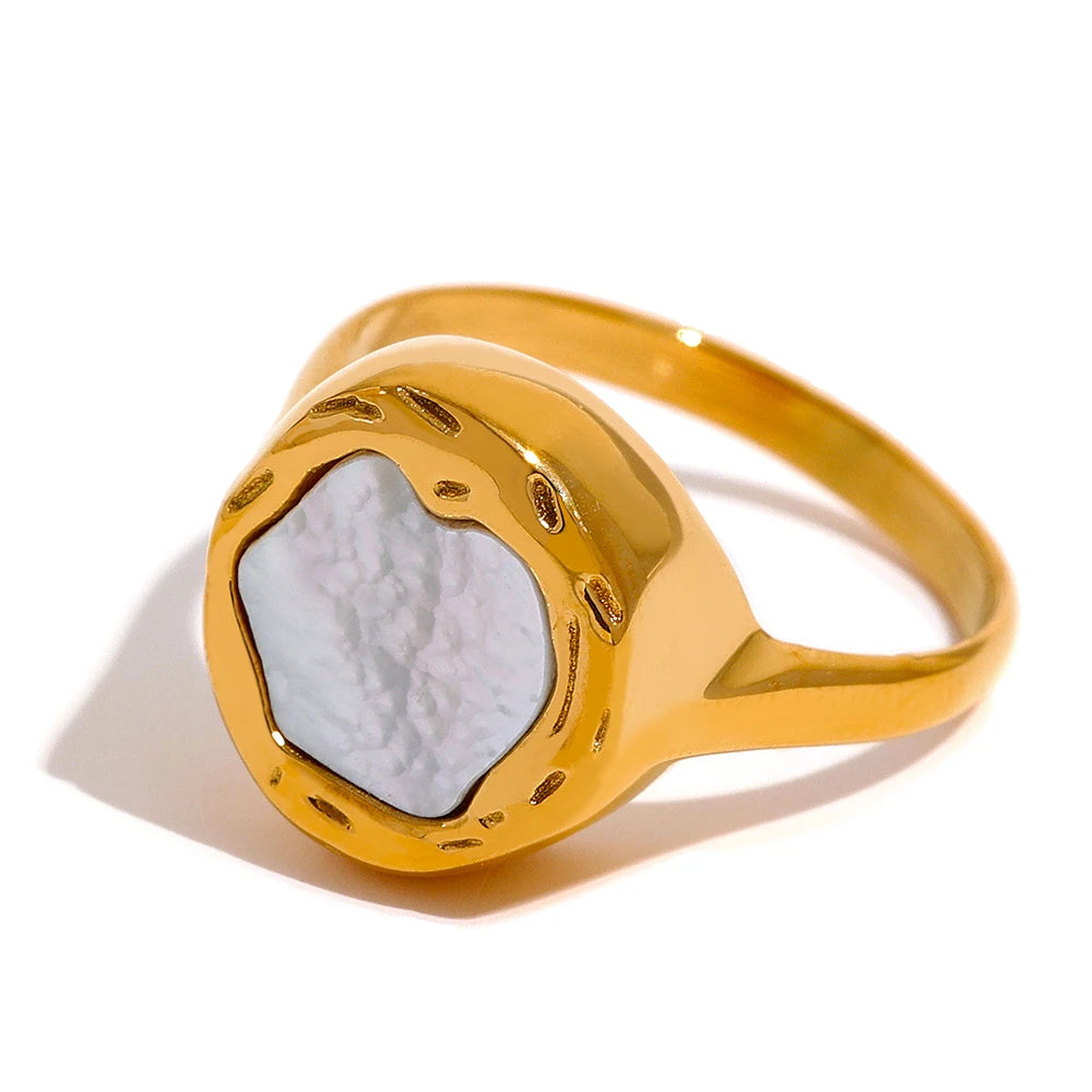 Yhpup-concha do mar anel dourado para mulheres, elenco de aço inoxidável, sem manchas, charme fashion, joias coreanas, luxo, in