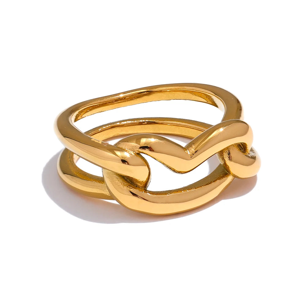 Yhpup-Handmade Geométrico Amor Anel Do Coração, Metal De Aço Inoxidável, 18K PVD Plated Textura, Charme Finger Jewelry, Camada Distintiva, Novo