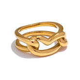 Yhpup-Handmade Geométrico Amor Anel Do Coração, Metal De Aço Inoxidável, 18K PVD Plated Textura, Charme Finger Jewelry, Camada Distintiva, Novo