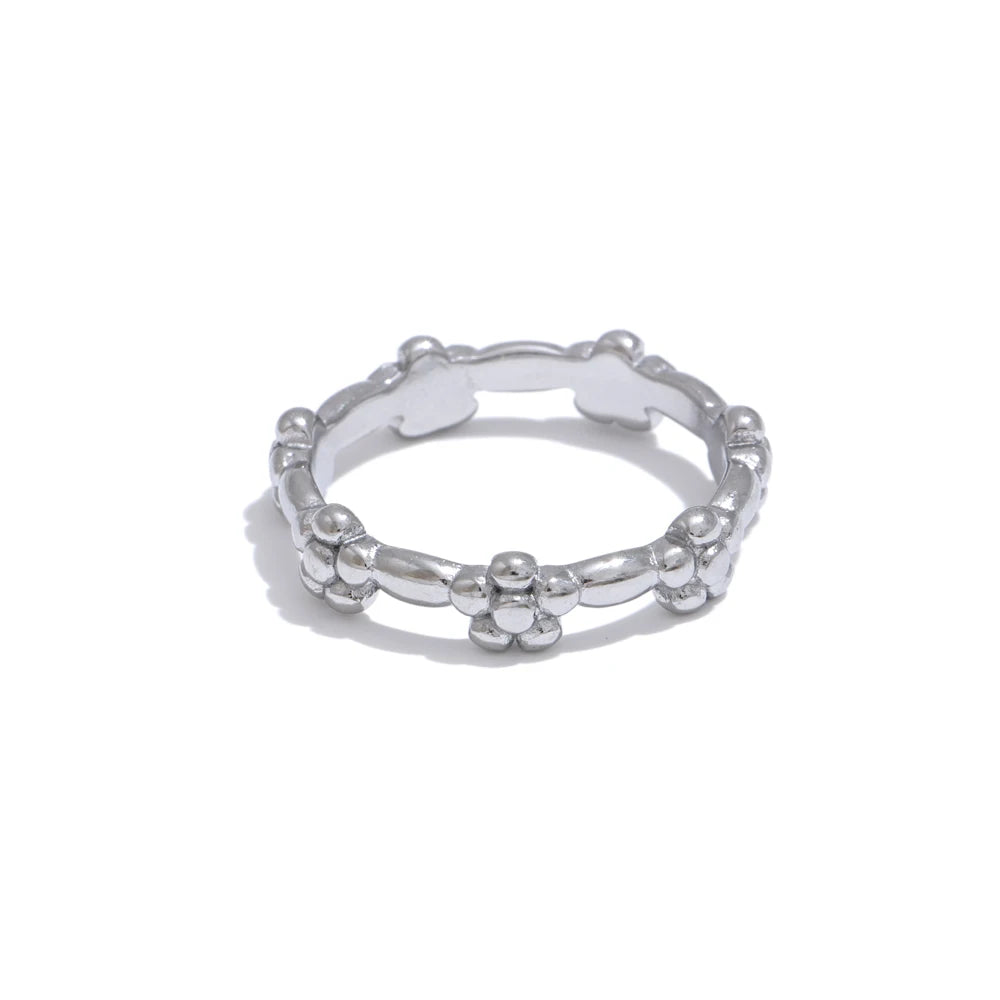 Yhpup anel fino de flor de metal de aço inoxidável à prova d'água resistente a manchas simples chique acessórios de joias de dedo para mulheres