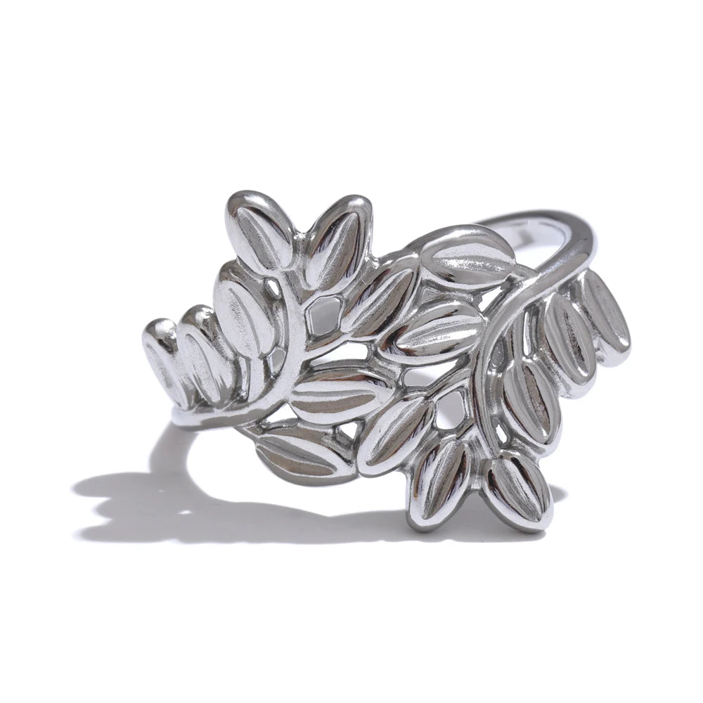 Yhpup folha de metal de aço inoxidável folhas anel aberto moda diária barato jóias 18k pvd banhado atacado