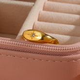 E.B. Belle-impermeável em aço inoxidável Oval Face Ring para senhora, zircão pavimentado Star Ring, resistente à água, anéis banhados a ouro 18k, 3A, novo