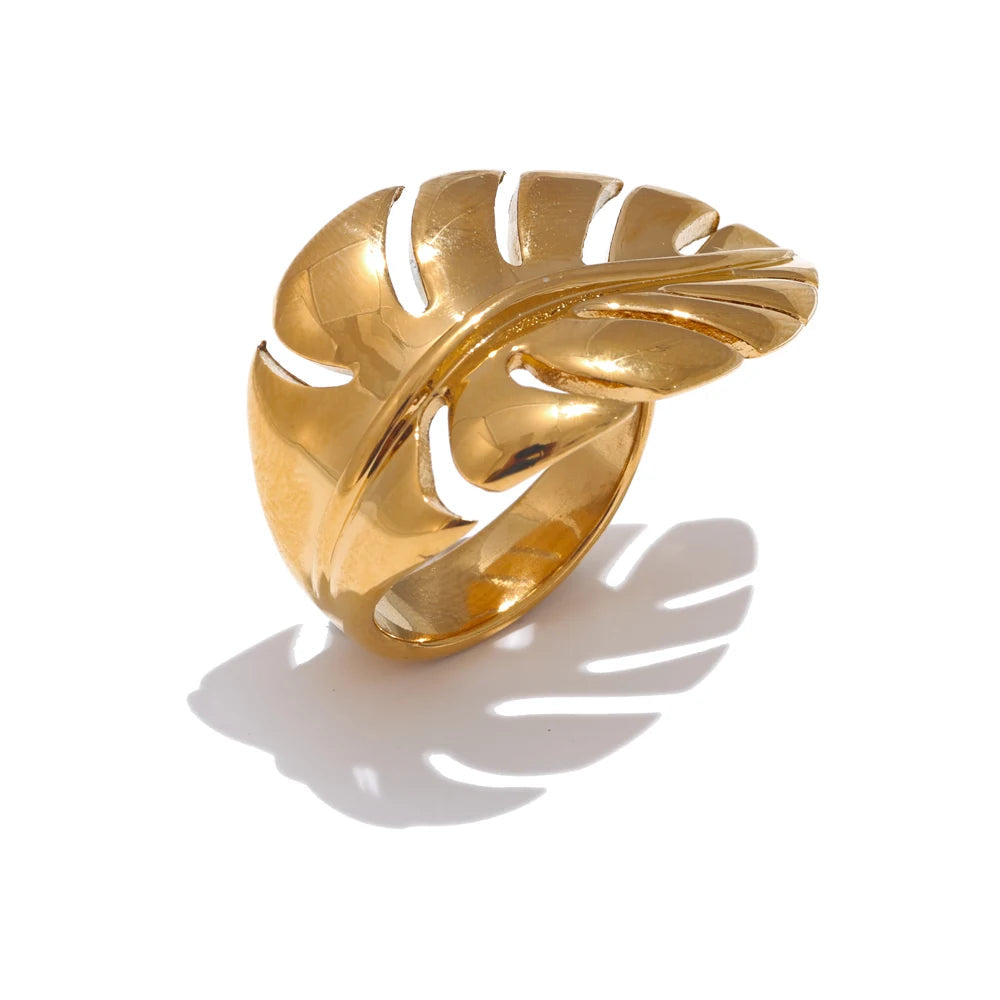 Yhpup-Aço Inoxidável Folhas de Metal Open Ring, Resistente à Água, À Prova de Ferrugem, Individualista, Design Elegante, Joalheria, Presente