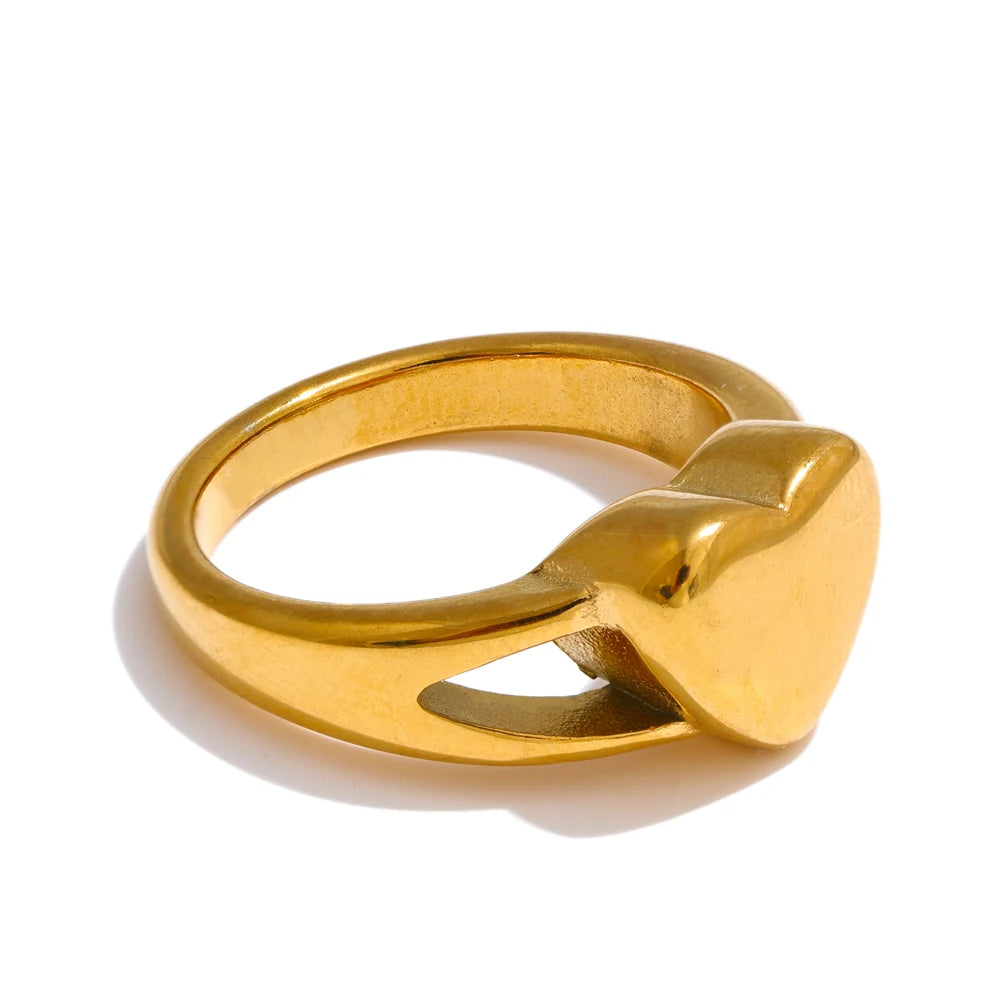 Anel Feminino Coração em Aço Inoxidável 18K