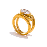 Yhpup brilhante aaa zircônia cúbica aço inoxidável cor de ouro pvd anel banhado temperamento moda feminina moda dedo jóias presente
