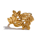 Yhpup folha de metal de aço inoxidável folhas anel aberto moda diária barato jóias 18k pvd banhado atacado