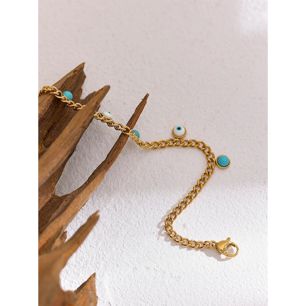Pulseira Turquesa Banhada a Ouro 18k