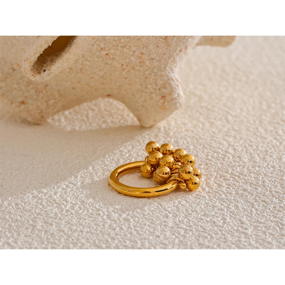 Yhpup-Aço Inoxidável Metal Em Camadas Rodada Beads Anel, 18K PVD Gold Plated Textura, Acessórios de Jóias Personalizados, Alta Qualidade