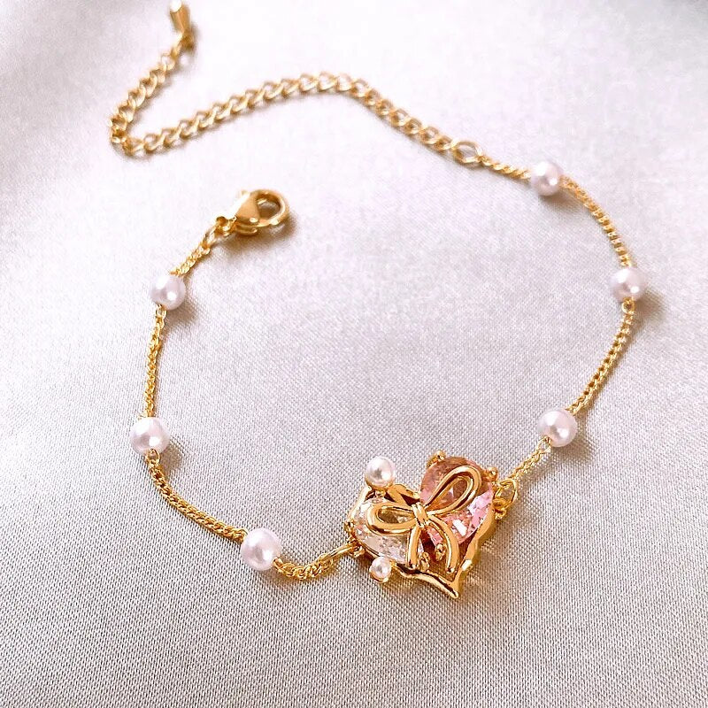 Pulseira Coração Floral com Zircônia e Pérolas