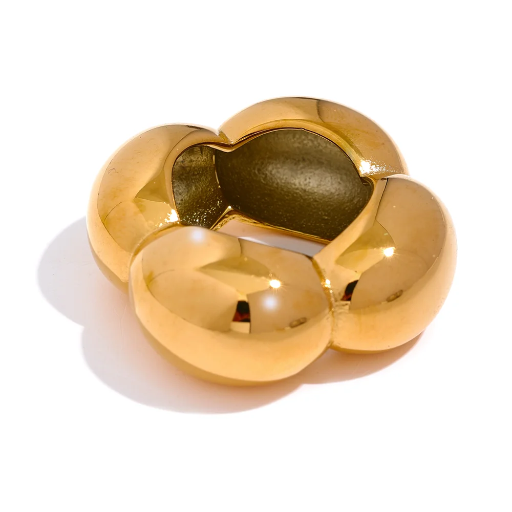 Yhpup 316l flor de aço inoxidável oco grande moda anel de declaração à prova dwaterproof água textura jóias atraente feminino bijoux presente