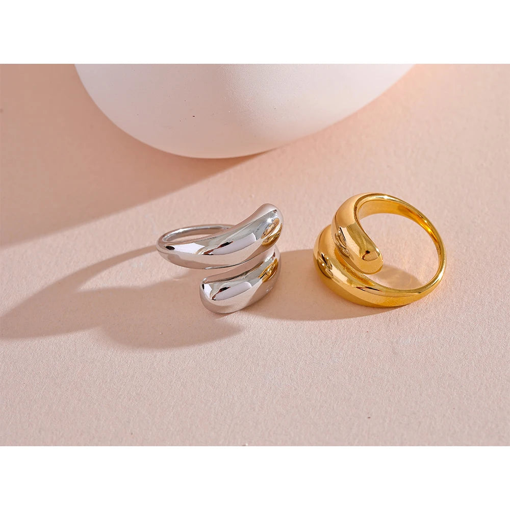 Yhpup-Anel Incomum de Aço Inoxidável Único, Resistente à Água, Banhado a PVD 18K, Metal Elegante Simples, Jóias, Moda