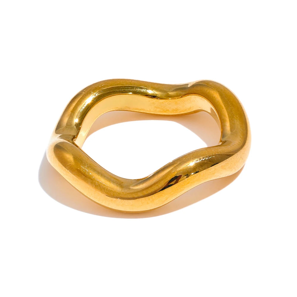 Yhpup-Anel de dedo redondo torcido em aço inoxidável para mulheres, textura banhada a PVD 18K, presente diário simples da jóia, alta qualidade