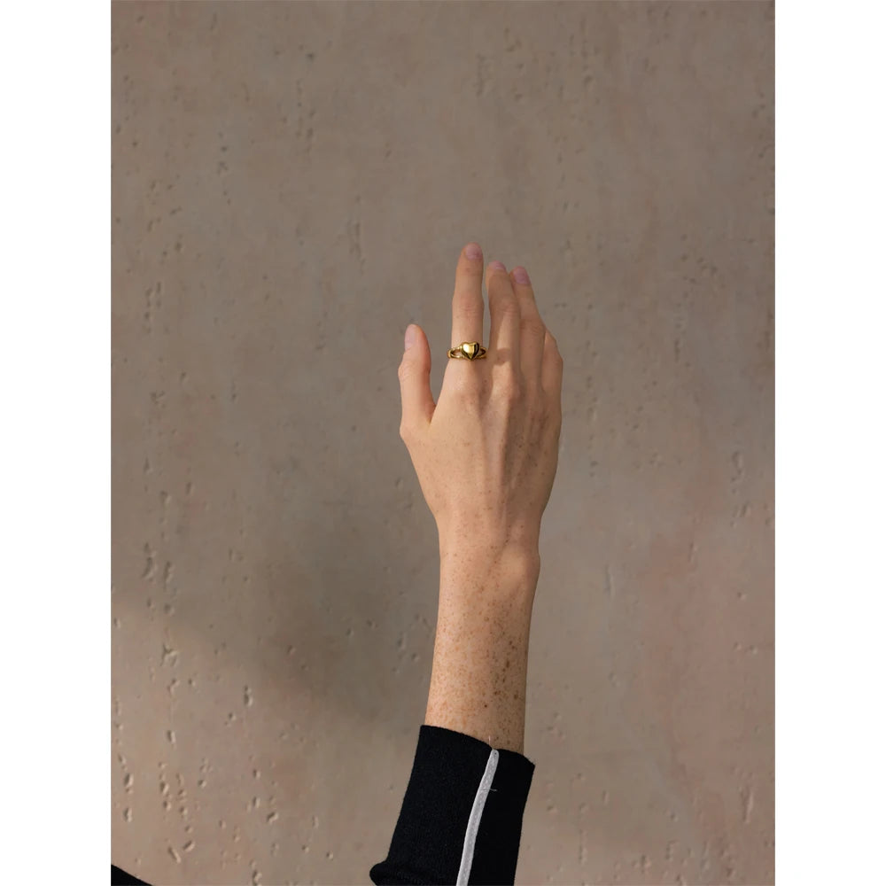 Anel Feminino Coração em Aço Inoxidável 18K