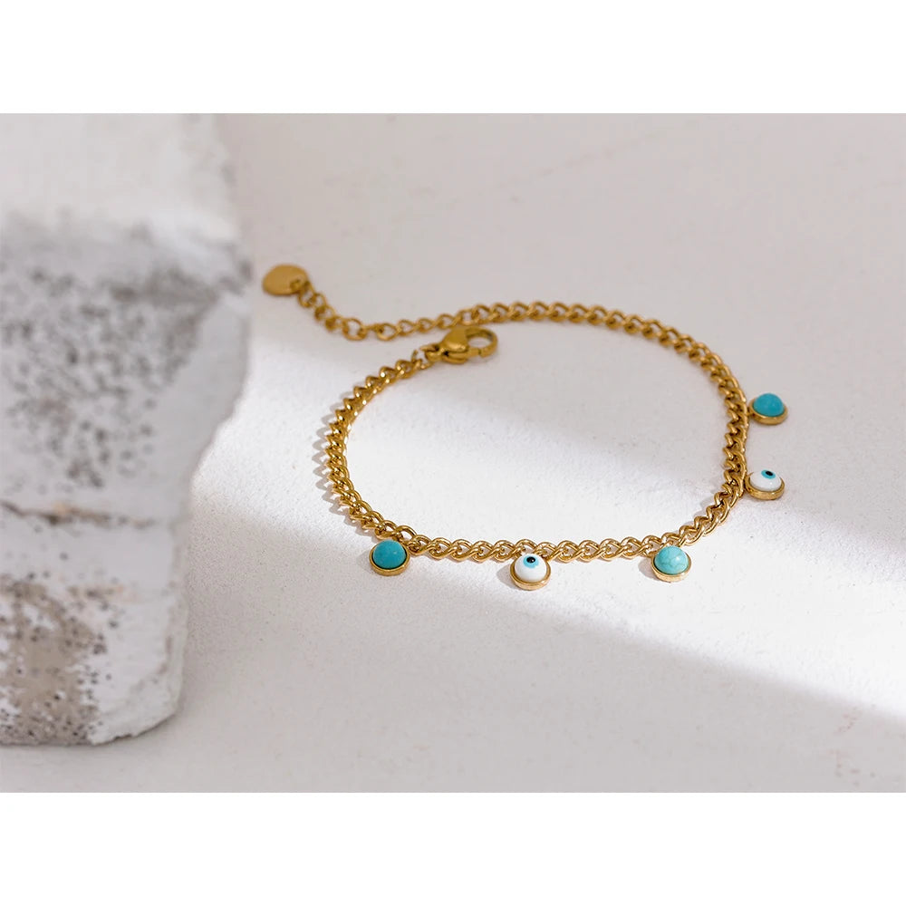 Pulseira Turquesa Banhada a Ouro 18k