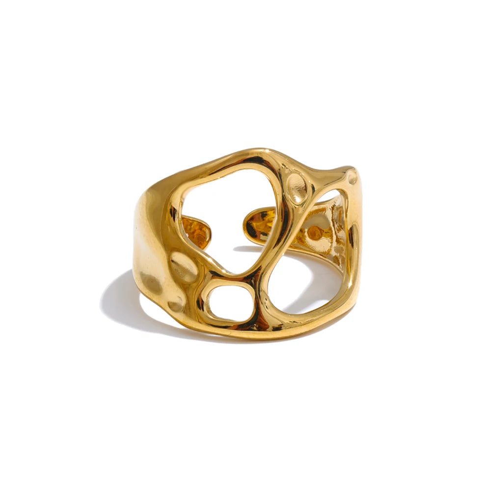 Anel de Símbolos Geométricos Banhado a Ouro 18k