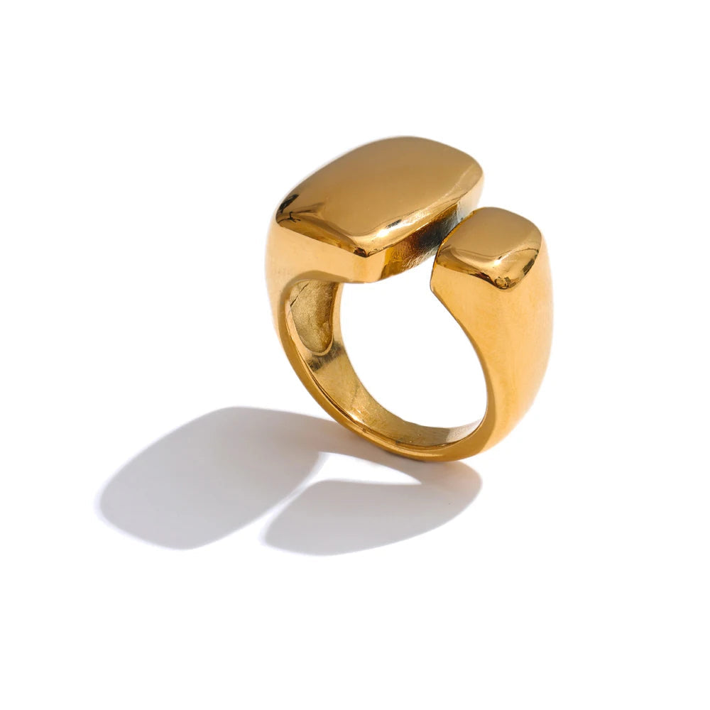 Yhpup-Anel Dourado Fundido Geométrico para Mulheres, Aço Inoxidável, Metal Liso, Textura Charme, Prova de Ferrugem, Jóias Declaração, Moda