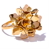 Anel feminino ajustável yhpup, flor estereoscópica de aço inoxidável, amuleto de metal, joia diária, moda chique, prova de ferrugem dourada