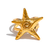 Yhpup-316L Aço inoxidável Starfish Open Ring, ajustável 18K Gold PVD Plated Metal, verão jóias personalizadas para férias