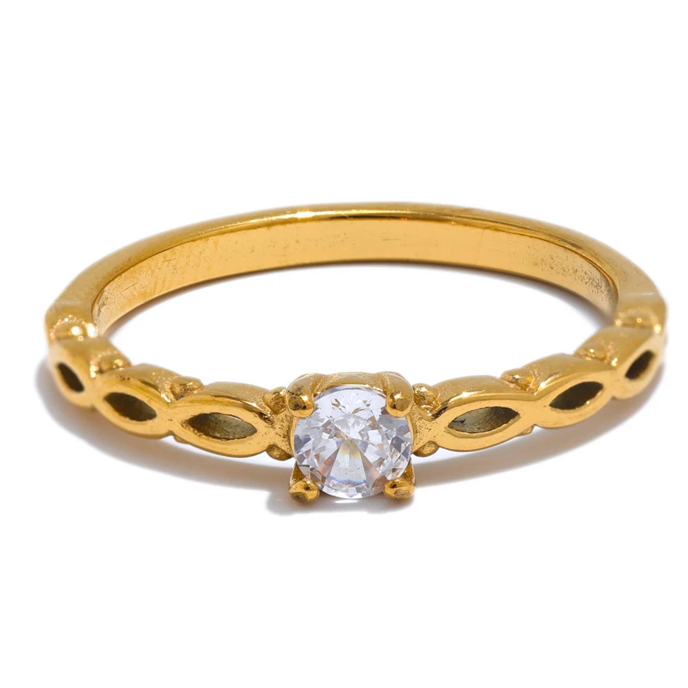 Yhpup-Aço Inoxidável Bling Cubic Zirconia Anel, Fundição De Metal, Ouro Fino, Temperamento, Moda Jóias Acessórios, Alta Qualidade