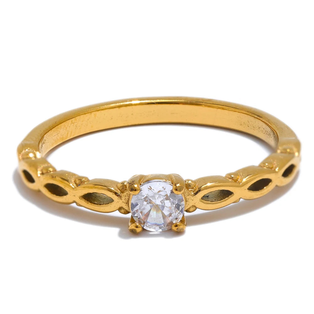 Yhpup-Aço Inoxidável Bling Cubic Zirconia Anel, Fundição De Metal, Ouro Fino, Temperamento, Moda Jóias Acessórios, Alta Qualidade