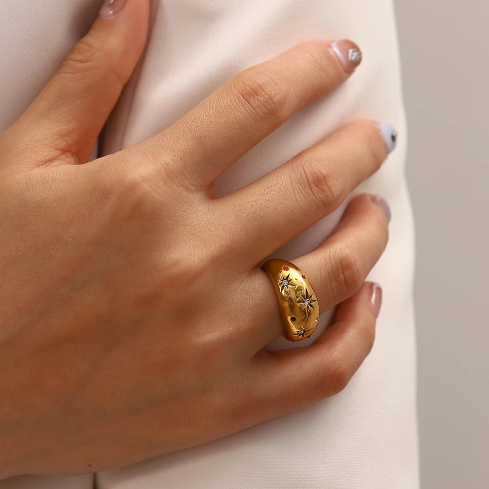 Youthway impermeável 18k cor de ouro geométrico aço inoxidável suave gordinho estrela anel bijoux femme novas jóias