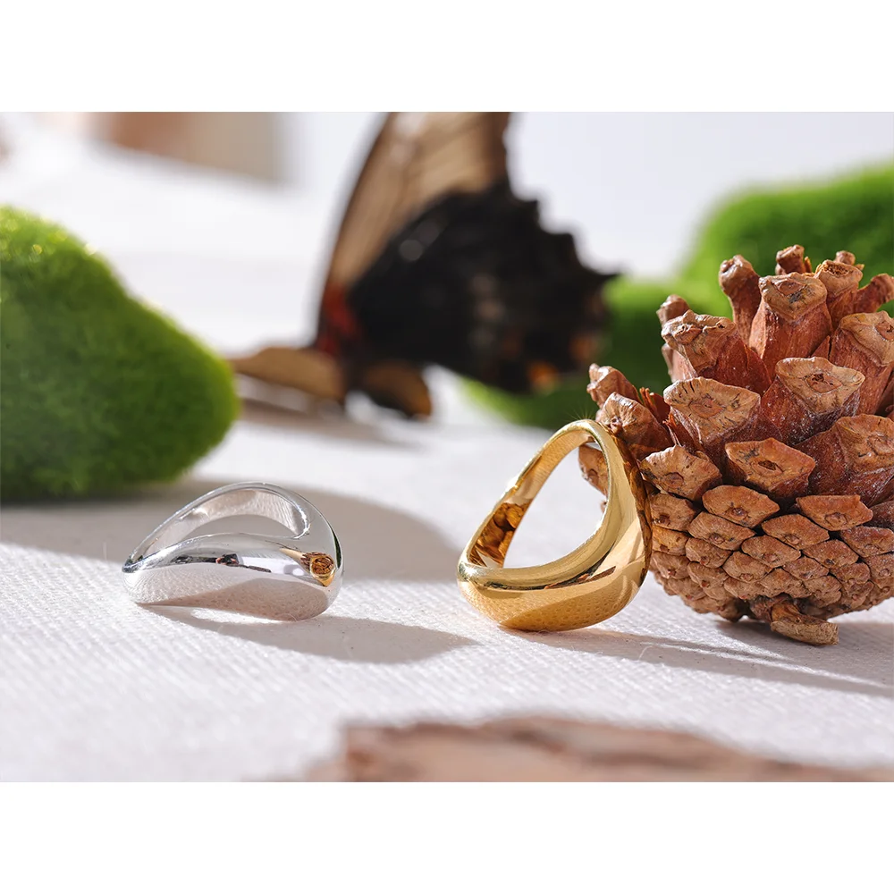 Yhpup-Minimalista Lisa Aço Inoxidável Metal Geométrica Anel de Dedo, impermeável 18K PVD Plated, Jóias Distintivo, Bijoux, Novo