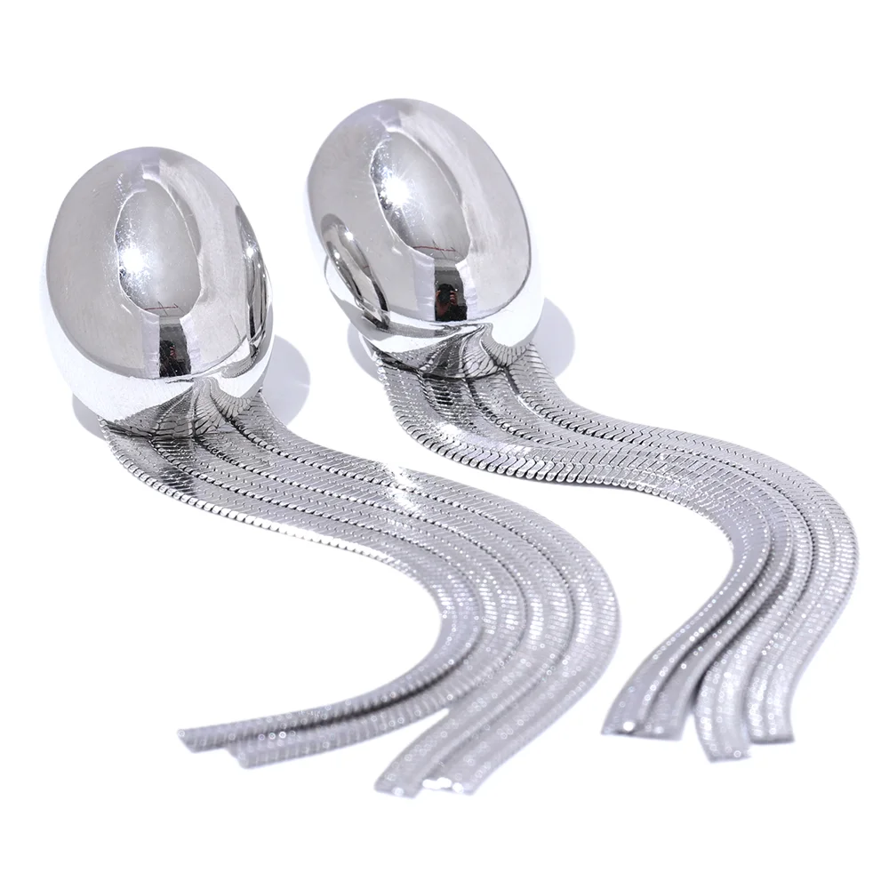 Brinco Oval Com Corrente Banhado a Ouro 18k