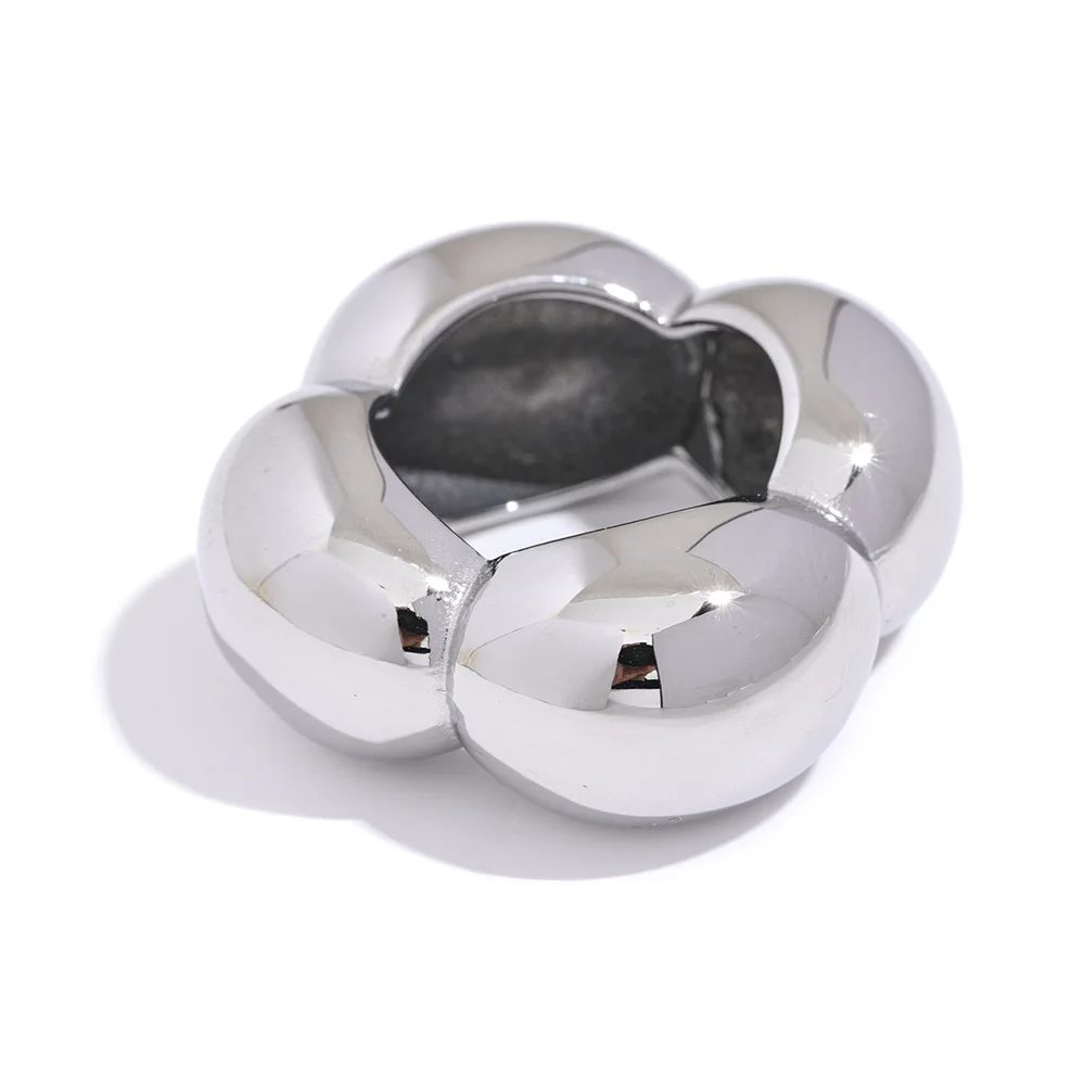 Yhpup 316l flor de aço inoxidável oco grande moda anel de declaração à prova dwaterproof água textura jóias atraente feminino bijoux presente