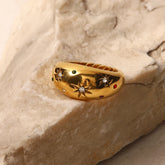 Youthway impermeável 18k cor de ouro geométrico aço inoxidável suave gordinho estrela anel bijoux femme novas jóias
