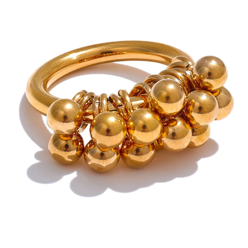 Yhpup-Aço Inoxidável Metal Em Camadas Rodada Beads Anel, 18K PVD Gold Plated Textura, Acessórios de Jóias Personalizados, Alta Qualidade