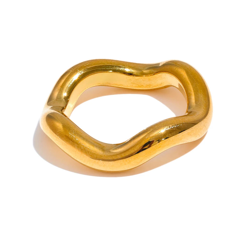 Yhpup-Anel de dedo redondo torcido em aço inoxidável para mulheres, textura banhada a PVD 18K, presente diário simples da jóia, alta qualidade
