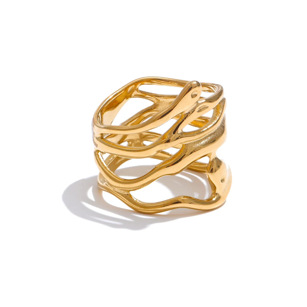 Anel Geométrico Elegante Banhado a Ouro 18K