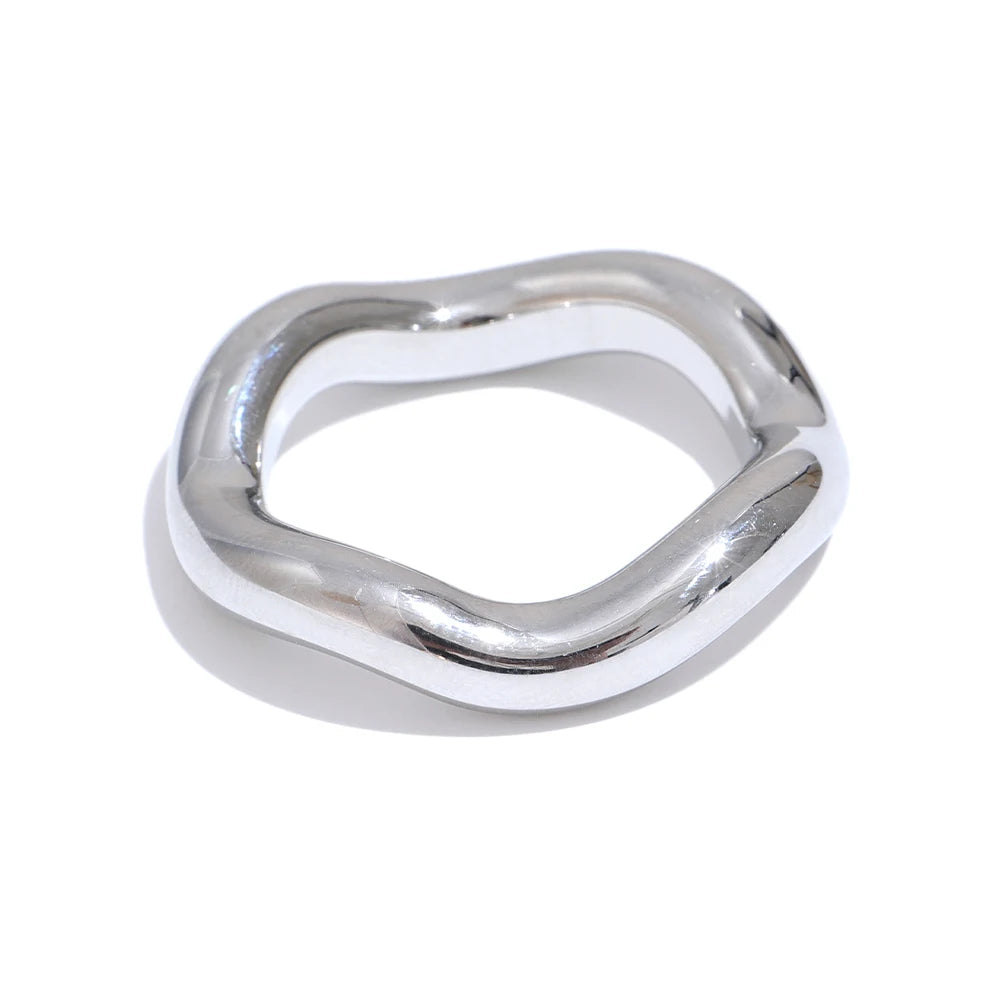 Yhpup-Anel de dedo redondo torcido em aço inoxidável para mulheres, textura banhada a PVD 18K, presente diário simples da jóia, alta qualidade