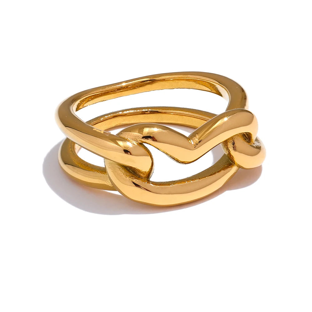 Yhpup-Handmade Geométrico Amor Anel Do Coração, Metal De Aço Inoxidável, 18K PVD Plated Textura, Charme Finger Jewelry, Camada Distintiva, Novo