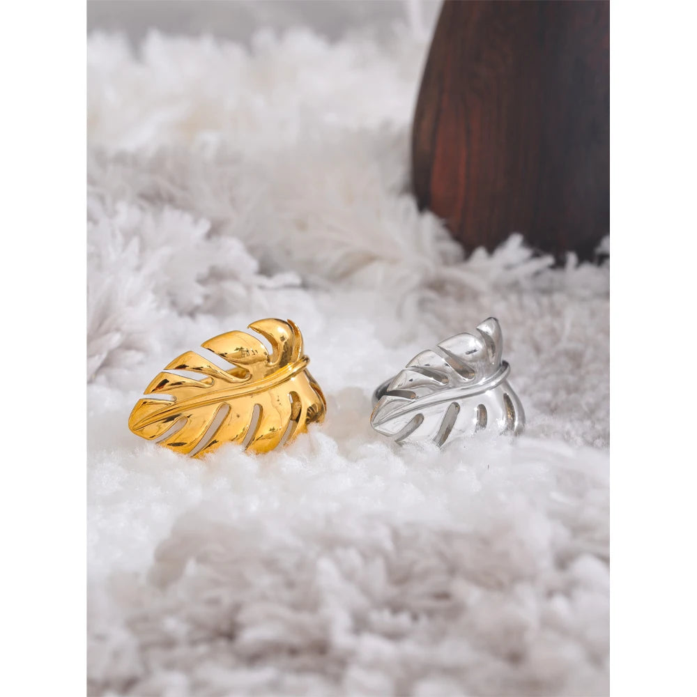 Yhpup-Aço Inoxidável Folhas de Metal Open Ring, Resistente à Água, À Prova de Ferrugem, Individualista, Design Elegante, Joalheria, Presente
