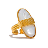 Yhpup-Anel Aberto de Aço Inoxidável Geométrico, Concha Natural, Cor Dourada, 18K PVD Banhado, Alta Qualidade, França Finger Jewelry, Luxo, 2024