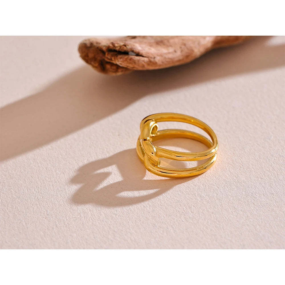 Yhpup-Handmade Geométrico Amor Anel Do Coração, Metal De Aço Inoxidável, 18K PVD Plated Textura, Charme Finger Jewelry, Camada Distintiva, Novo