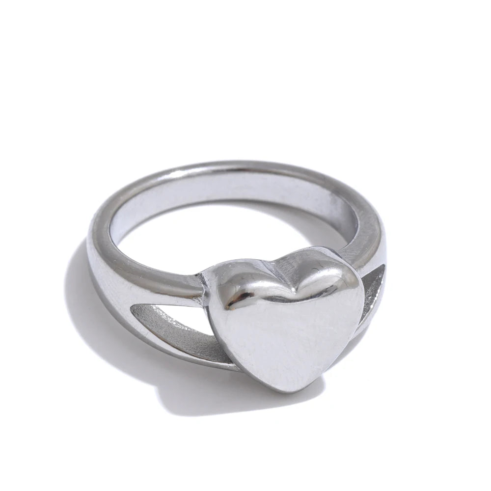 Anel Feminino Coração em Aço Inoxidável 18K
