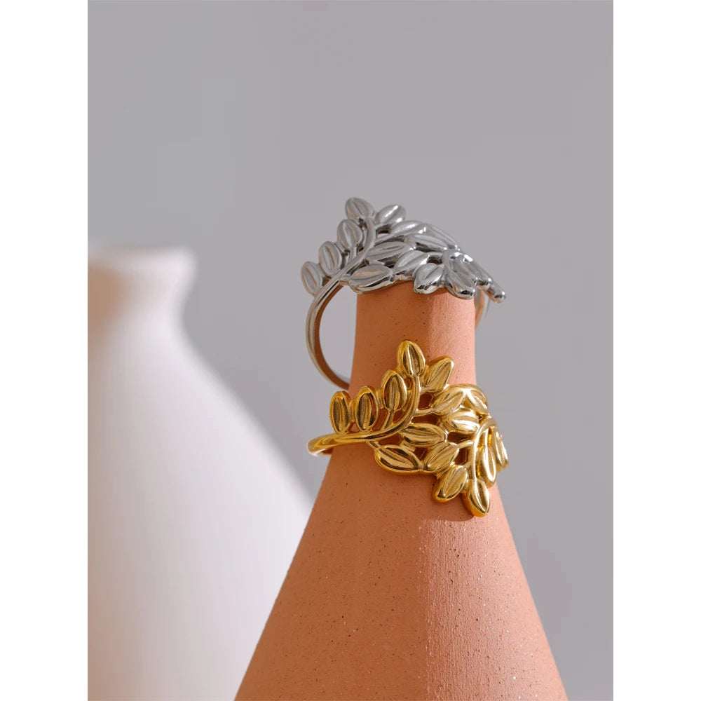 Yhpup folha de metal de aço inoxidável folhas anel aberto moda diária barato jóias 18k pvd banhado atacado